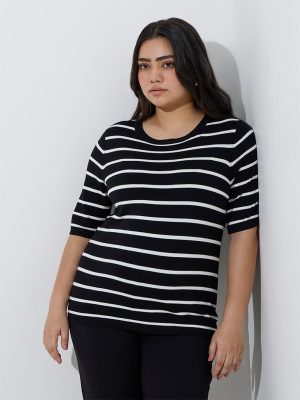 Gia Black Striped Design T-Shirt