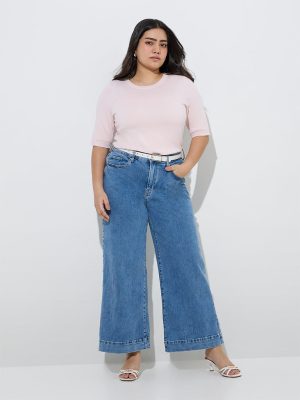 Gia Light Pink Solid Knitted T-Shirt