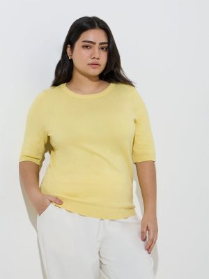 Gia Yellow Solid Knitted T-Shirt