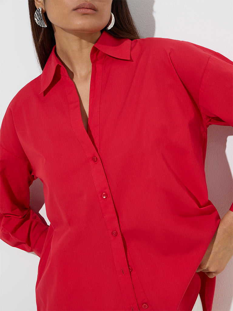 Wardrobe Red Solid Cotton Shirt - Image 2