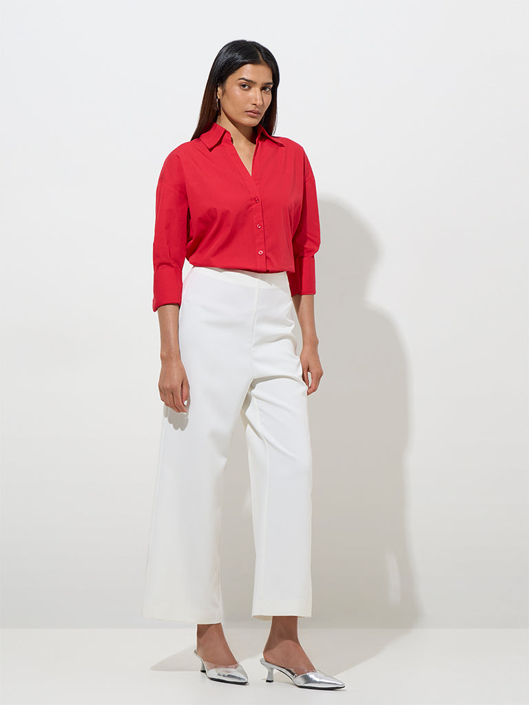 Wardrobe Red Solid Cotton Shirt - Image 3