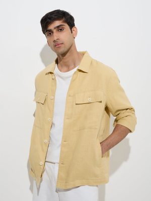 Ascot Mustard Solid Relaxed-Fit Linen Jacket