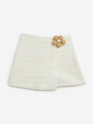 HOP Kids Off-White Checkered High-Rise Skort