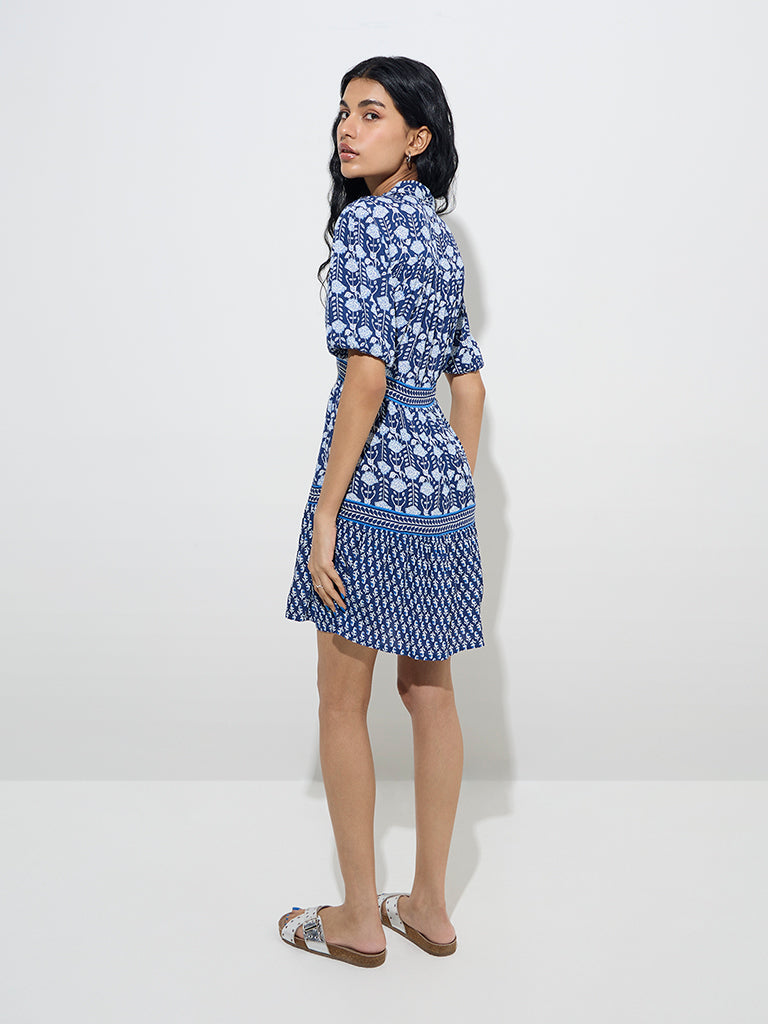 Bombay Paisley Indigo Floral Patterned Shirt Dress - Image 4