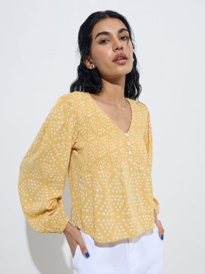Bombay Paisley Yellow Bandhani Printed Cotton Blouse