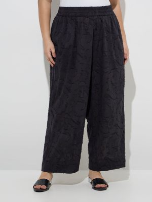 Diza Black Textured Cotton Pants