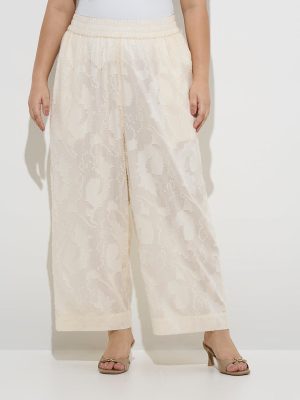 Diza Off-White Textured Cotton Pants