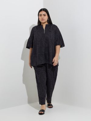 Diza Black Textured Cotton Tunic