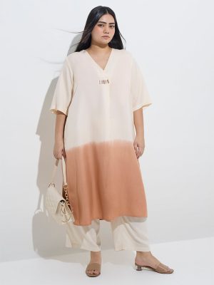 Diza Beige Ombre-Finish A-Line Kurta