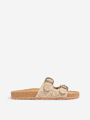 LUNA BLU Ivory Embellished Dual-Strap Slip-On Sandals