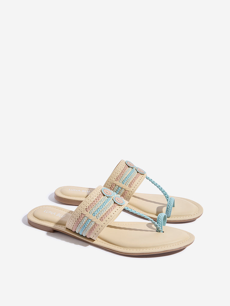 LUNA BLU Blue Braided Kolhapuri Sandals - Image 2