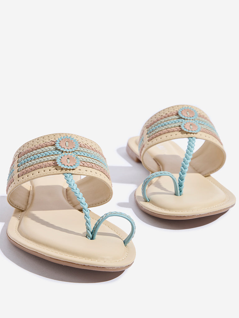 LUNA BLU Blue Braided Kolhapuri Sandals - Image 3