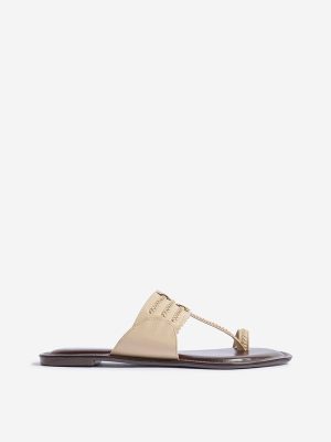 LUNA BLU Beige Braided Kolhapuri Sandals
