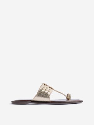 LUNA BLU Gold Braided Kolhapuri Sandals