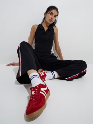 Studiofit Black Striped High-Rise Cotton-Blend Track Pants