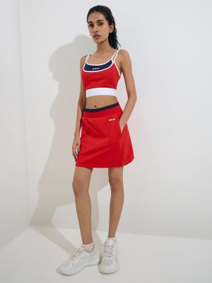 Studiofit Red Star Printed High-Rise Cotton Skirt