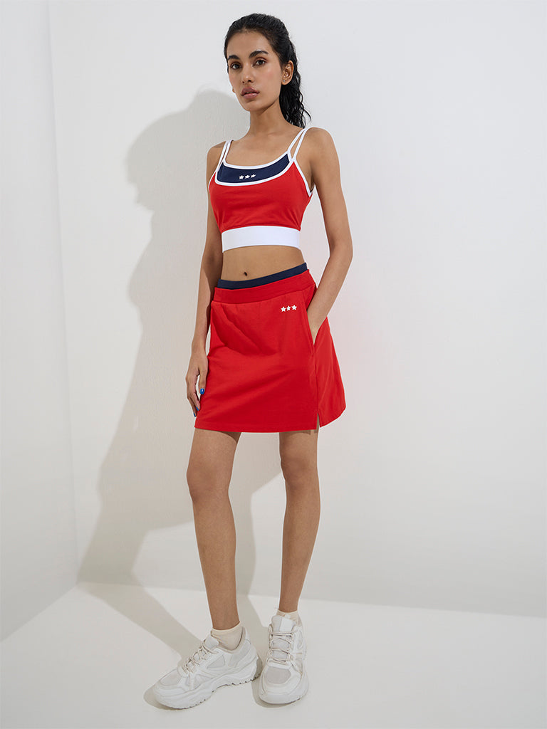 Studiofit Red Star Printed High-Rise Cotton Skirt