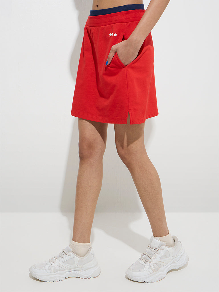 Studiofit Red Star Printed High-Rise Cotton Skirt - Image 3