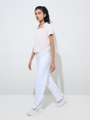Studiofit White Solid High-Rise Track Pants