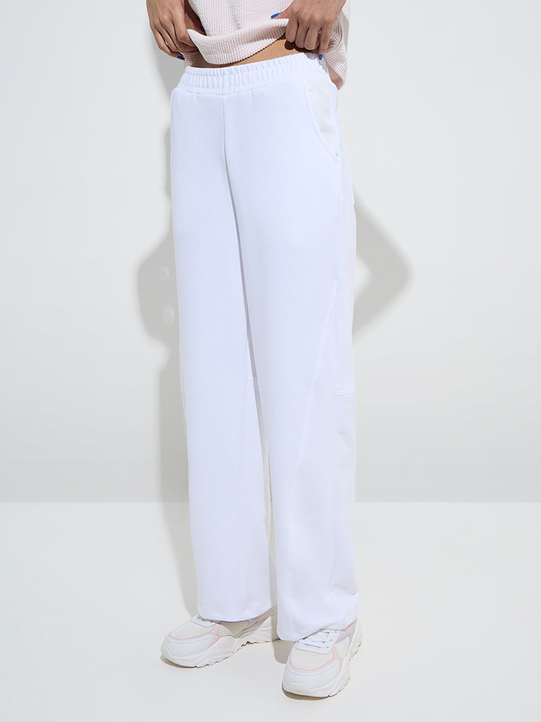 Studiofit White Solid High-Rise Track Pants - Image 3