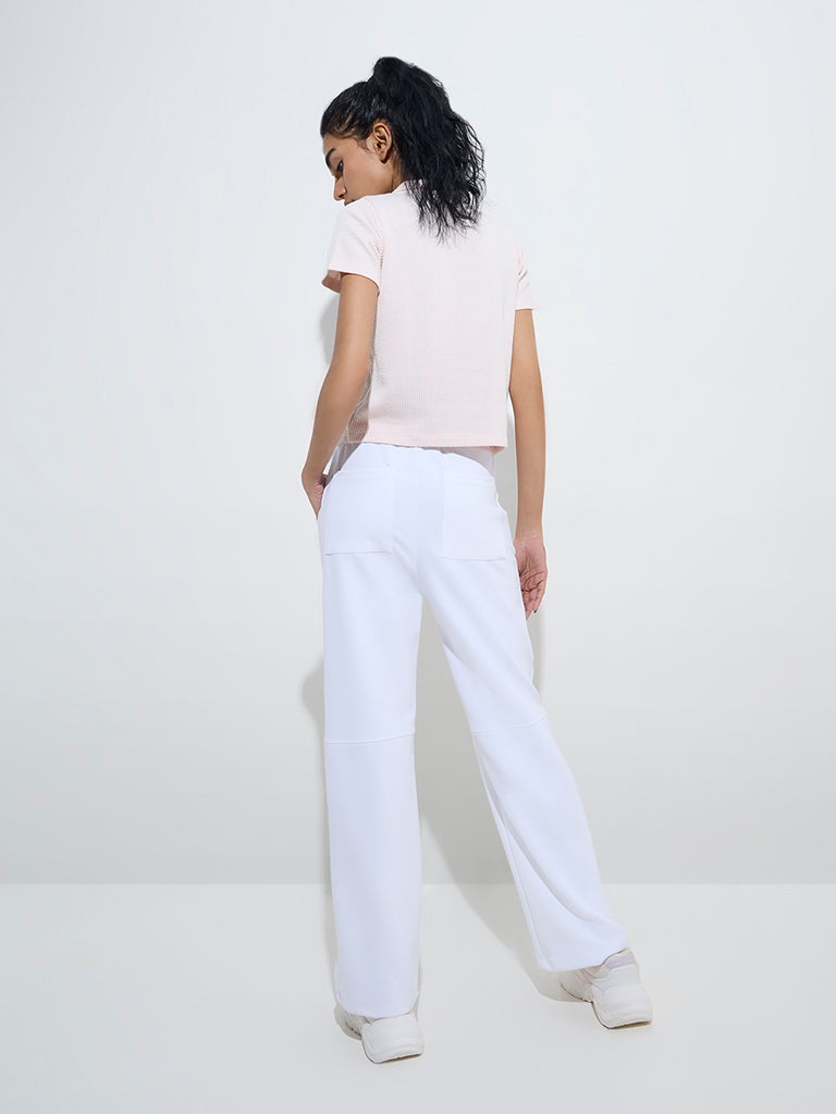 Studiofit White Solid High-Rise Track Pants - Image 4