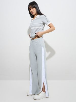 Studiofit Grey Panel Detailed Cotton Track Pants