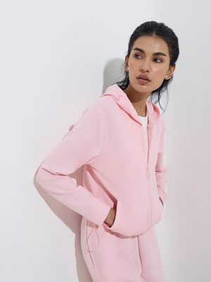 Studiofit Pink Solid Hooded Jacket