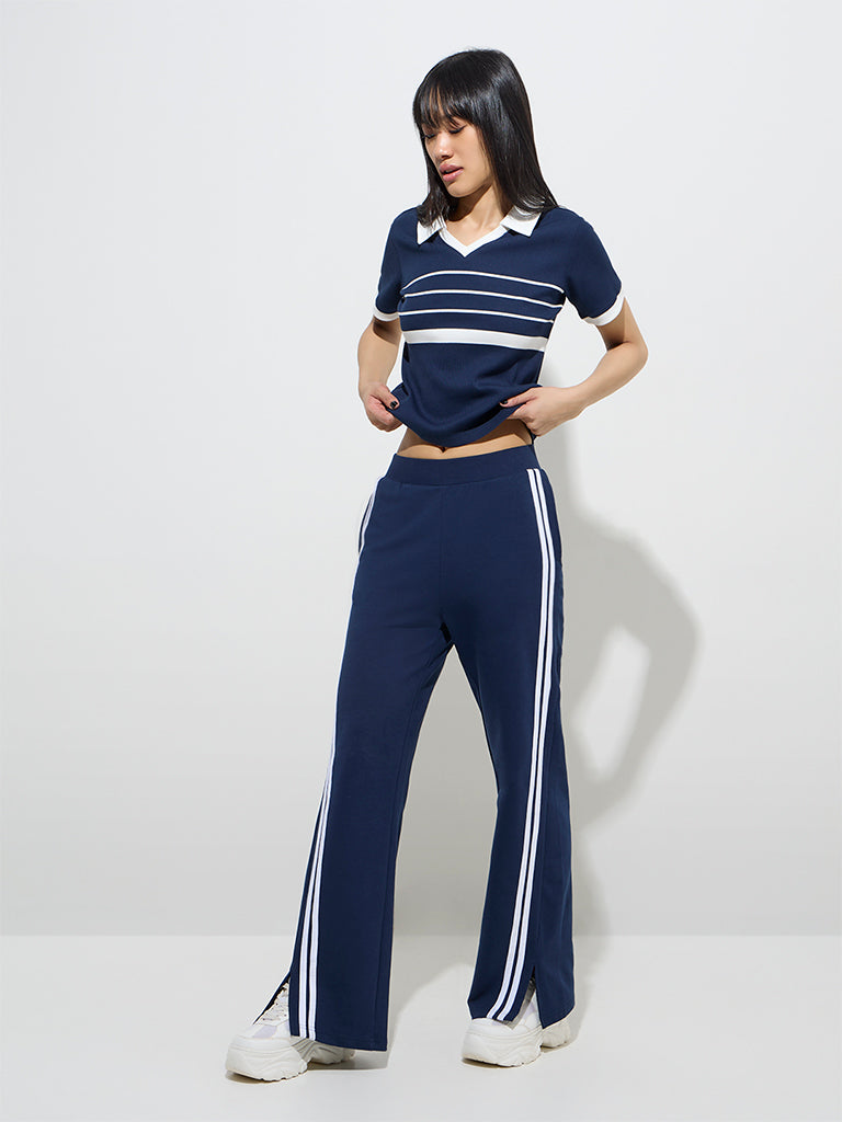 Studiofit Navy Striped Cotton-Blend T-Shirt - Image 3