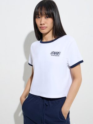 Studiofit White Text Design Cotton-Blend T-Shirt