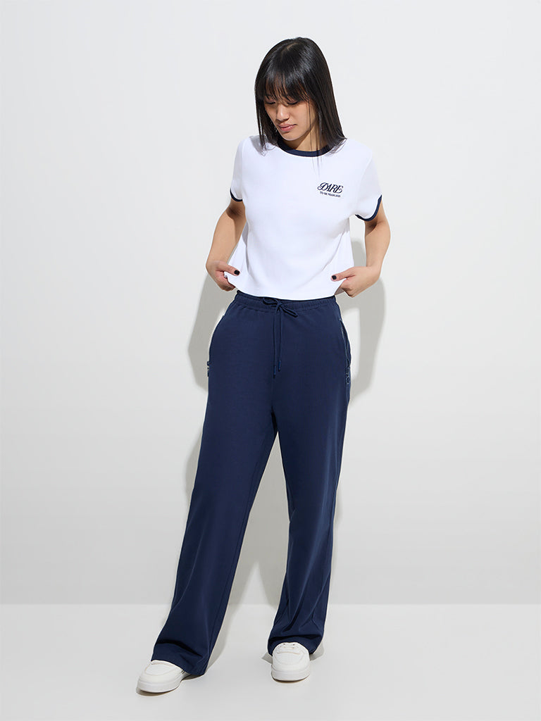 Studiofit White Text Design Cotton-Blend T-Shirt - Image 3