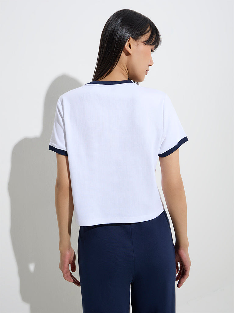 Studiofit White Text Design Cotton-Blend T-Shirt - Image 4