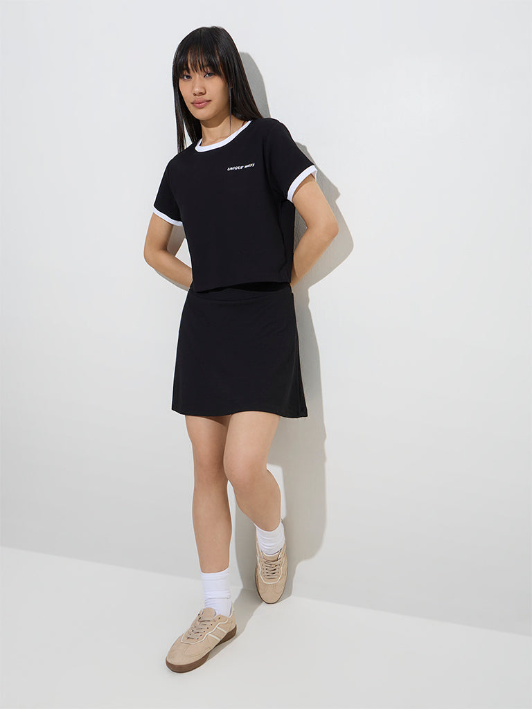 Studiofit Black Text Design Cotton-Blend T-Shirt - Image 3