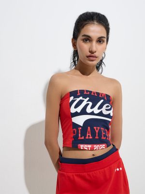 Studiofit Red Text Printed Cotton-Blend Tub Top