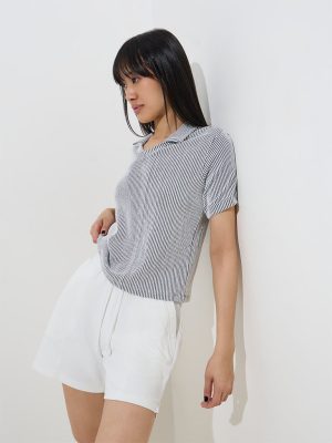 Studiofit Grey Striped Cotton-Blend T-Shirt