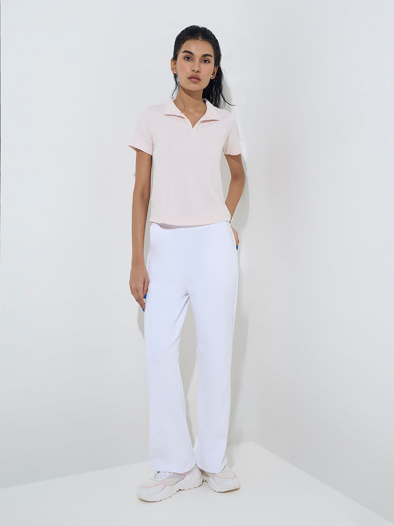 Studiofit Light Pink Self-Striped Polo T-Shirt - Image 3