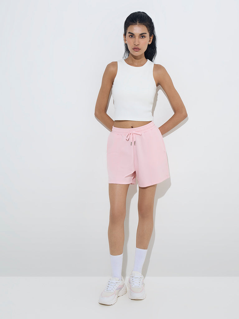 Studiofit White Cut-Out Detailed Cotton-Blend Tank Top - Image 3