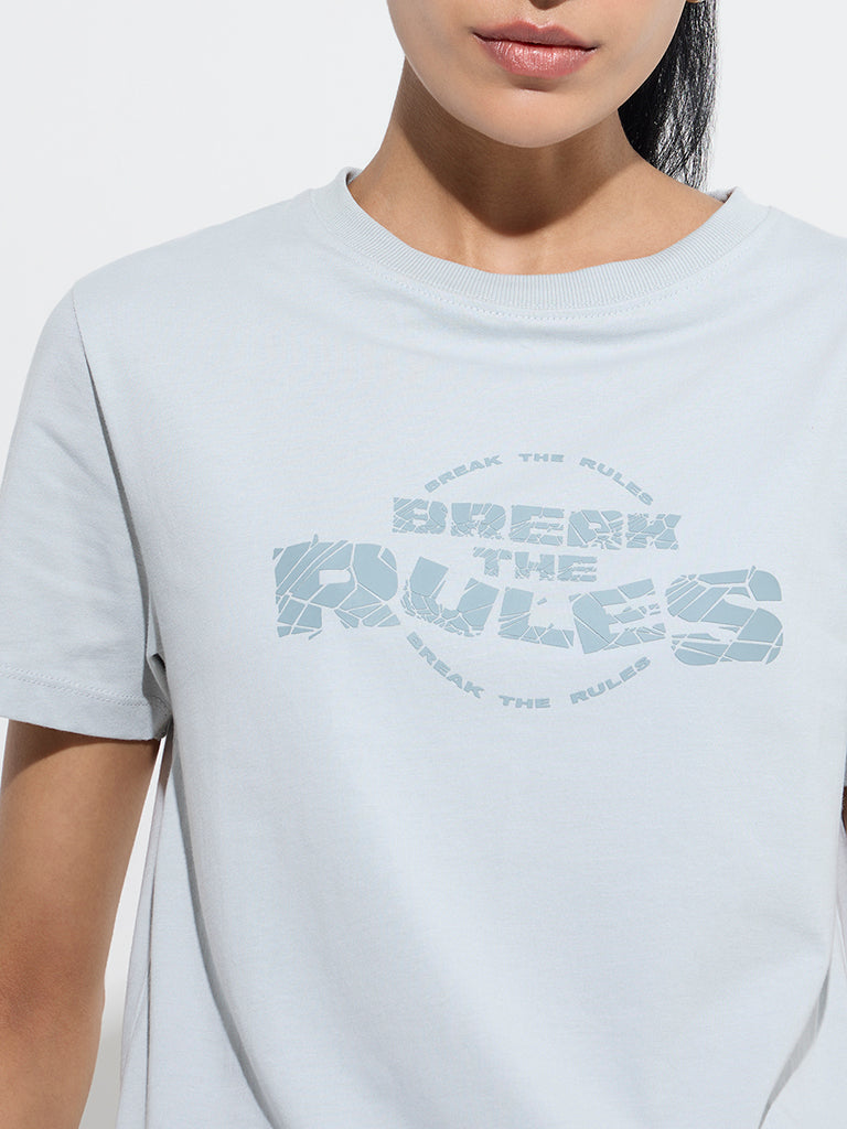 Studiofit Grey Text Design Cotton T-Shirt - Image 2