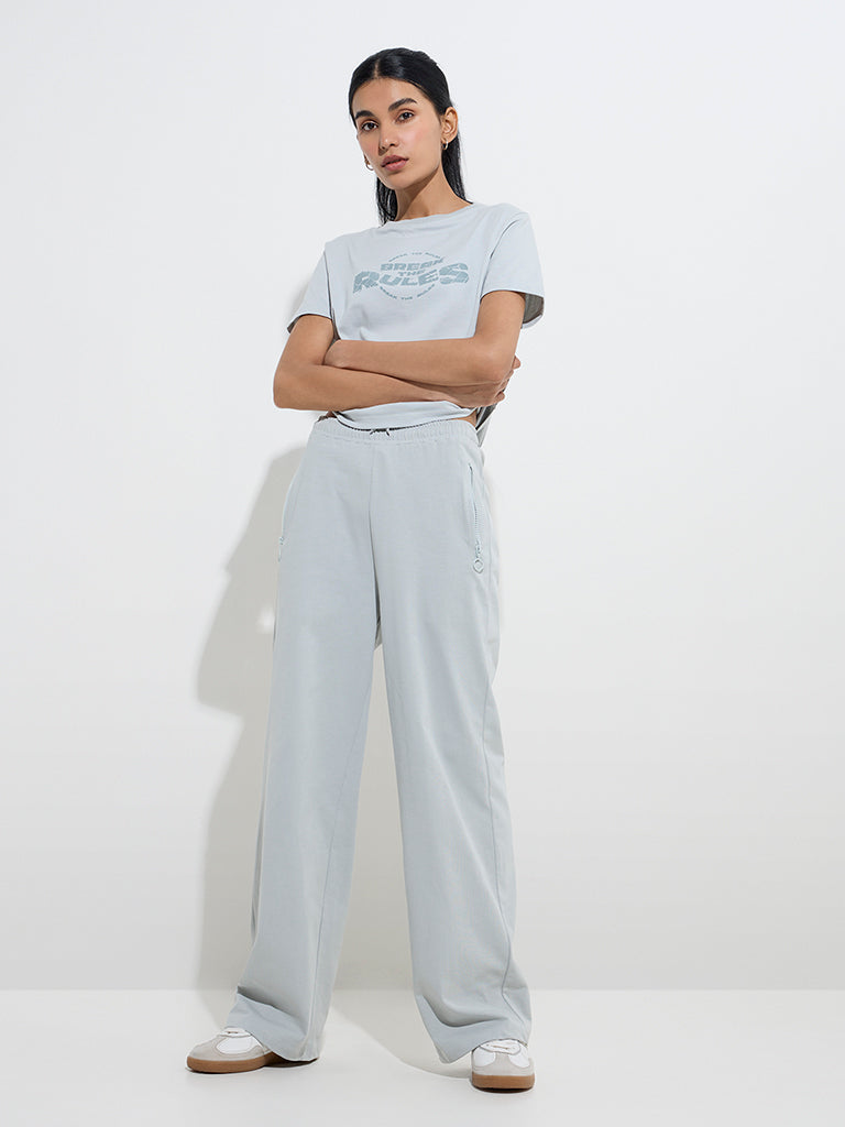 Studiofit Grey Text Design Cotton T-Shirt - Image 3