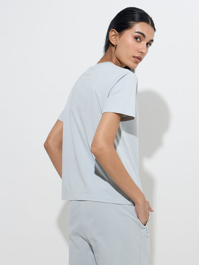 Studiofit Grey Text Design Cotton T-Shirt - Image 4