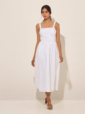 LOV White Cotton A-Line Dress
