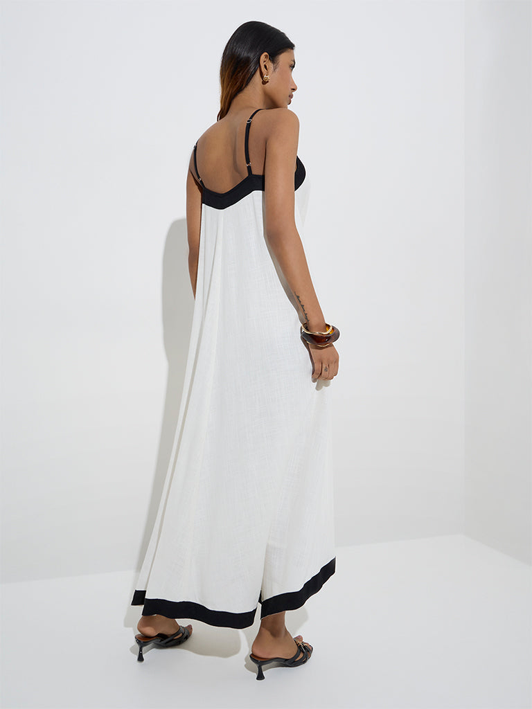 LOV White Contrast-Detailed Linen-Blend Asymmetrical Dress - Image 4