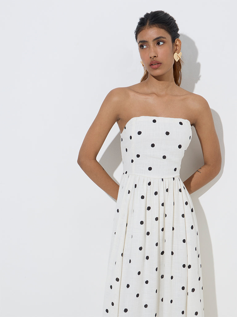 LOV White Polka Dotted Linen-Blend Maxi Dress - Image 2