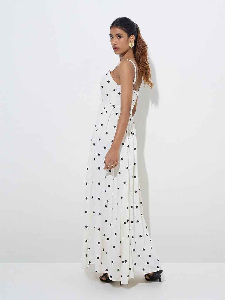 LOV White Polka Dotted Linen-Blend Maxi Dress - Image 4