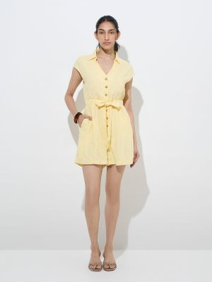 LOV Yellow Linen-Blend Playsuit