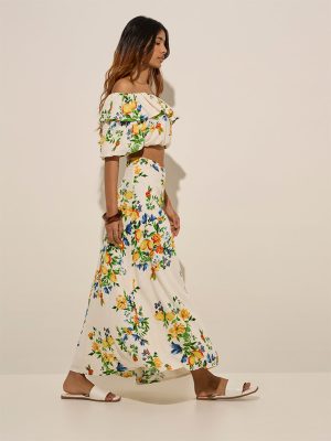 LOV Off-White Floral High-Rise Skirt