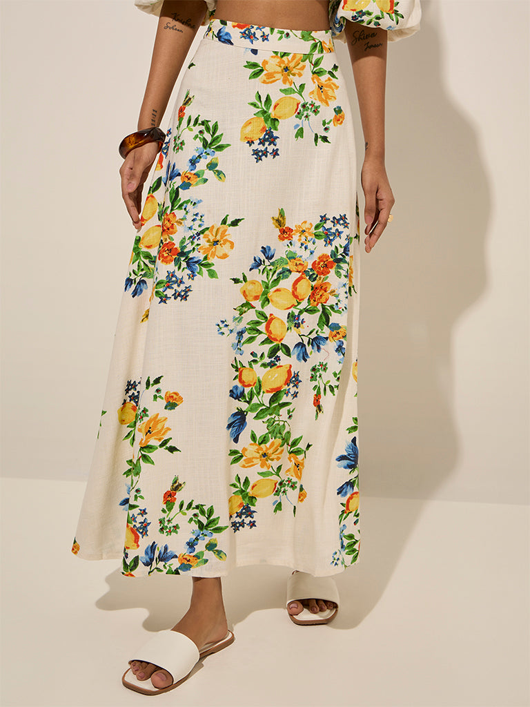 LOV Off-White Floral High-Rise Skirt - Image 3