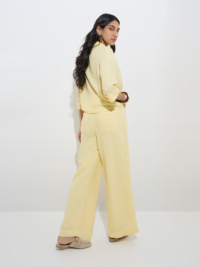 LOV Yellow High-Rise Linen-Blend Trousers - Image 4