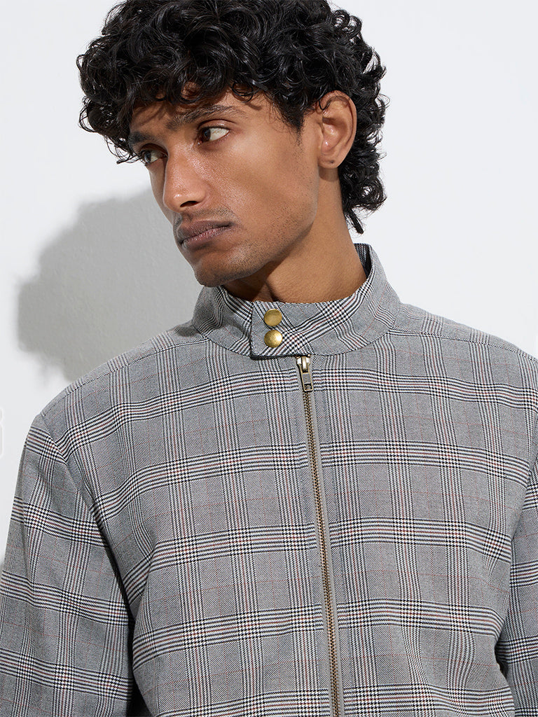 WES Formals Grey Houndstooth Checkered Slim-Fit Jacket - Image 2