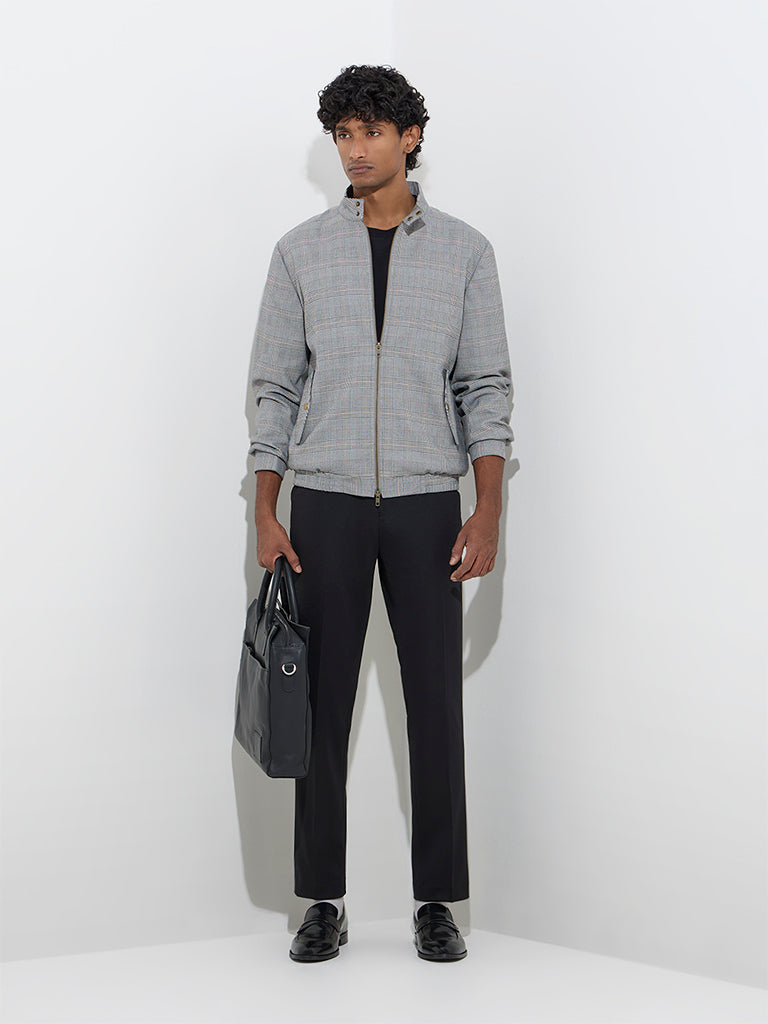 WES Formals Grey Houndstooth Checkered Slim-Fit Jacket - Image 3