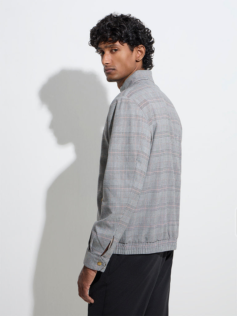 WES Formals Grey Houndstooth Checkered Slim-Fit Jacket - Image 4